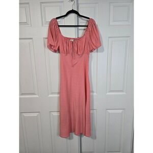 A New Day Pink Polka Dot Milkmaid Midi Dress Short Puff Sleeve Smocked Back M